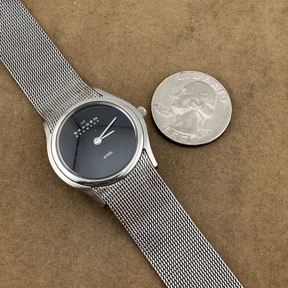 Skagen of Denmark Vintage Stainless Steel Watch Black Dial 6.2 MM Super Slim